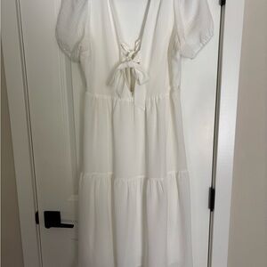 White Puff Sleeve Dress with Tie Front and Tie Back
